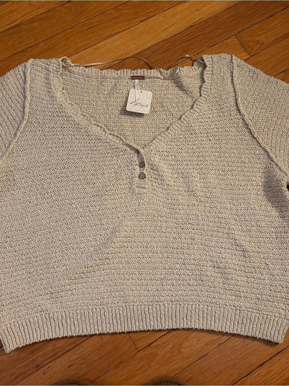 Free People Cream V-Neck Button-Front Knit Sweater